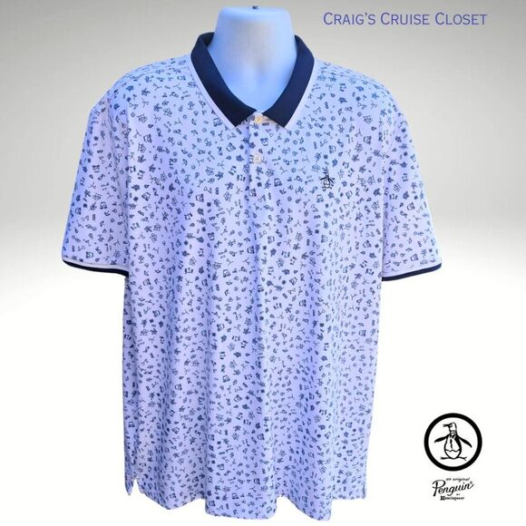 Whimsical Print Golf/Polo Shirt, Penguin Sportswear, Men's XXL - Picture 1 of 8